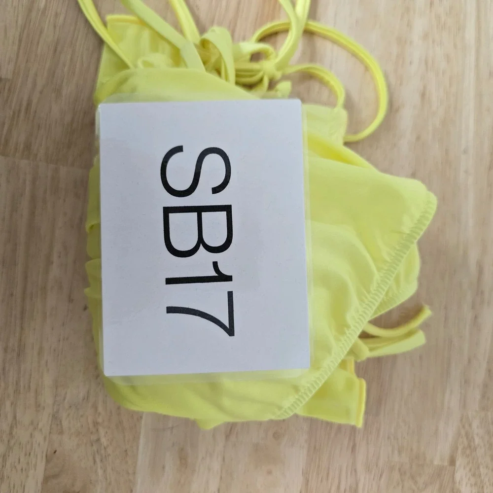 Frankies Bikinis Naomi Osaka Neon Yellow Satin Puff Sleeve Bikini Set Medium